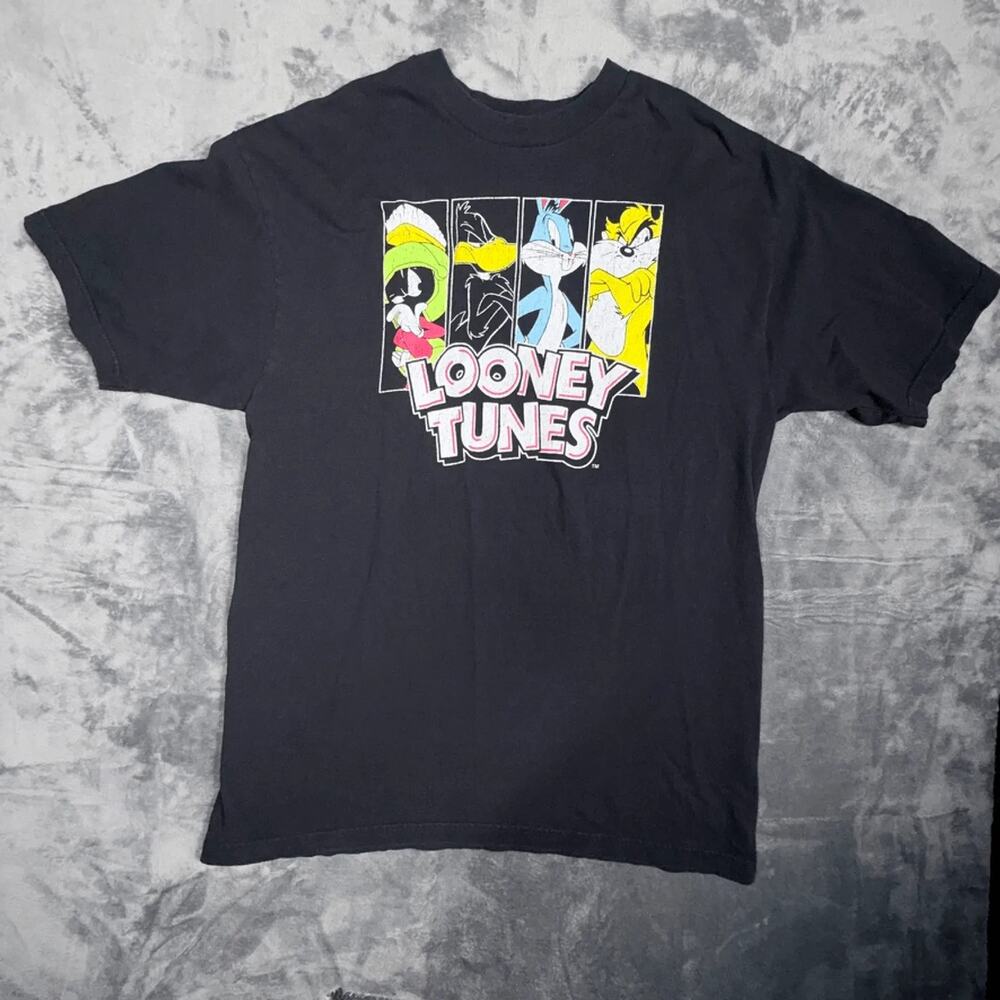Looney Tunes Men T-Shirt 2XLT Black Graphic Marvin Martian Sylvester Tweety Bird